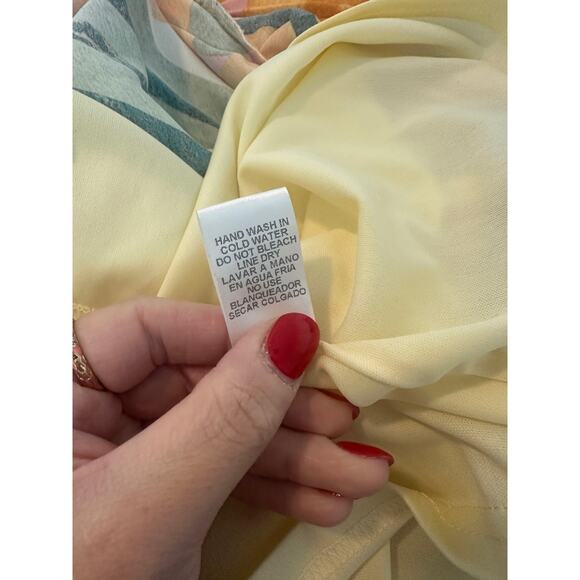 Entro Women's Medium Multicolor Vintage Resort Green Abstract V-Neck Midi Dress - Picture 7 of 7